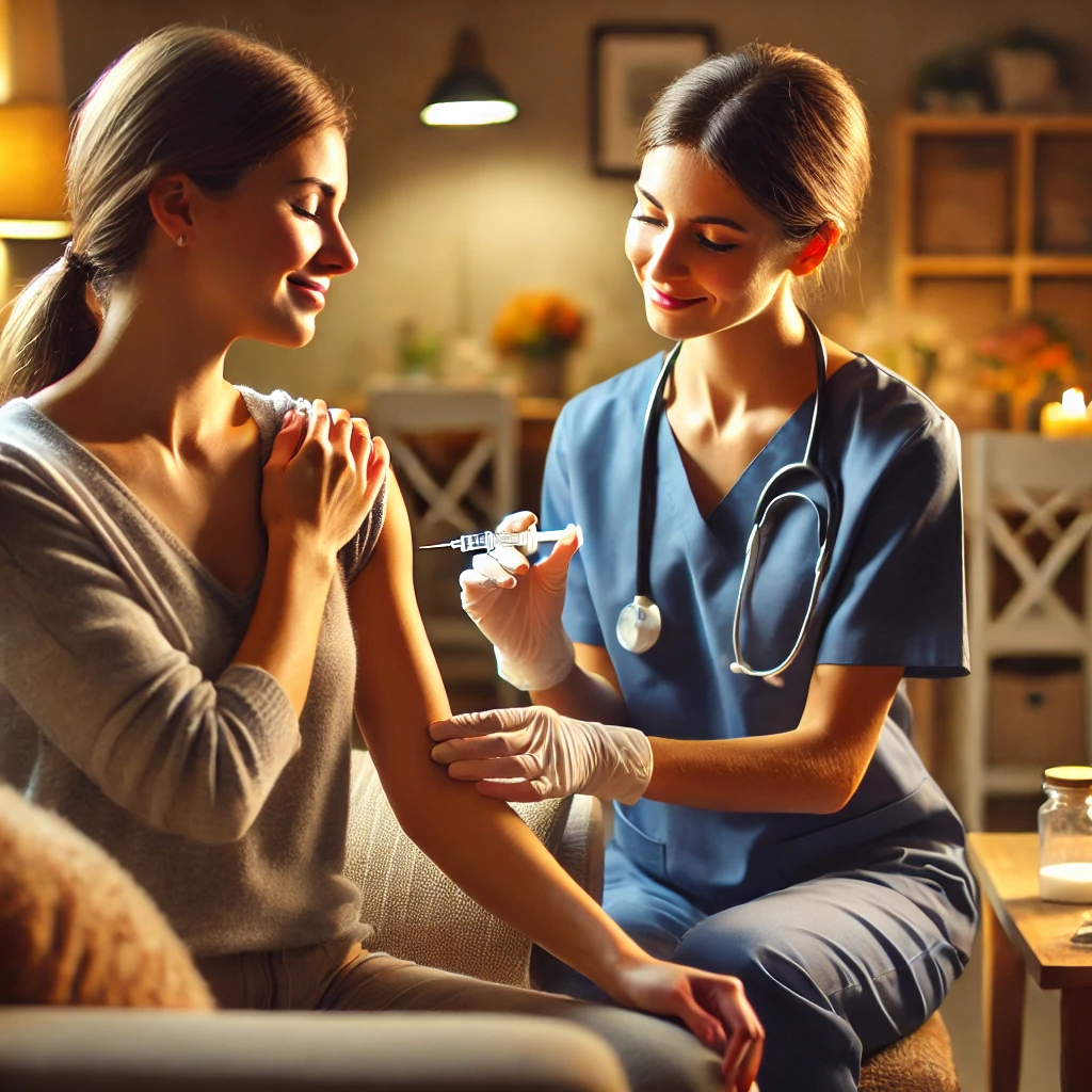 DALL·E 2025-02-17 14.35.53 - A warm, inviting image of a healthcare professional administering a Vitamin B12 injection during a home visit. The setting is a cozy, well-lit living DALL·E 2025-02-17 14.35.53 - A warm, inviting image of a healthcare professional administering a Vitamin B12 injection during a home visit. The setting is a cozy, well-lit living